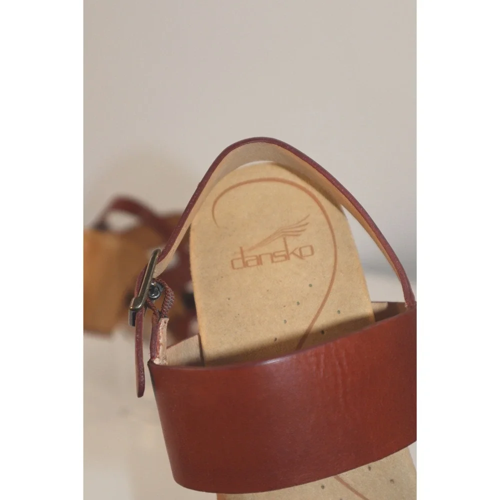 Dansko Brown Leather Slingback Clog Platform Heels Studded Wood Sole EU39/US 8 - Picture 7 of 8